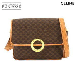 Celine Macadam Shoulder Bag Brown Leather Circle Logo